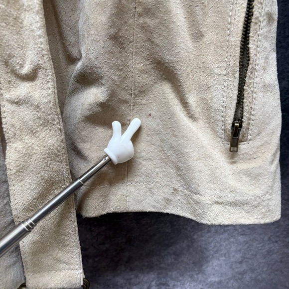 Y2K Neutral Zone Suede Leather Jacket Womens M Tie Belt Beige Utility Neutral - Picture 9 of 16